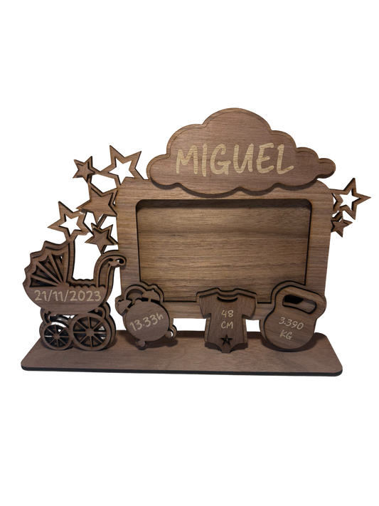 Personalised Wooden Baby Frame with Engraving (includes printed picture)