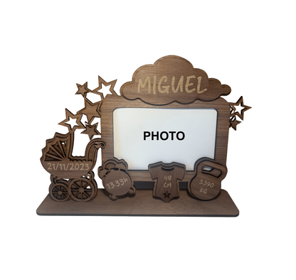 Personalised Wooden Baby Frame with Engraving (includes printed picture)