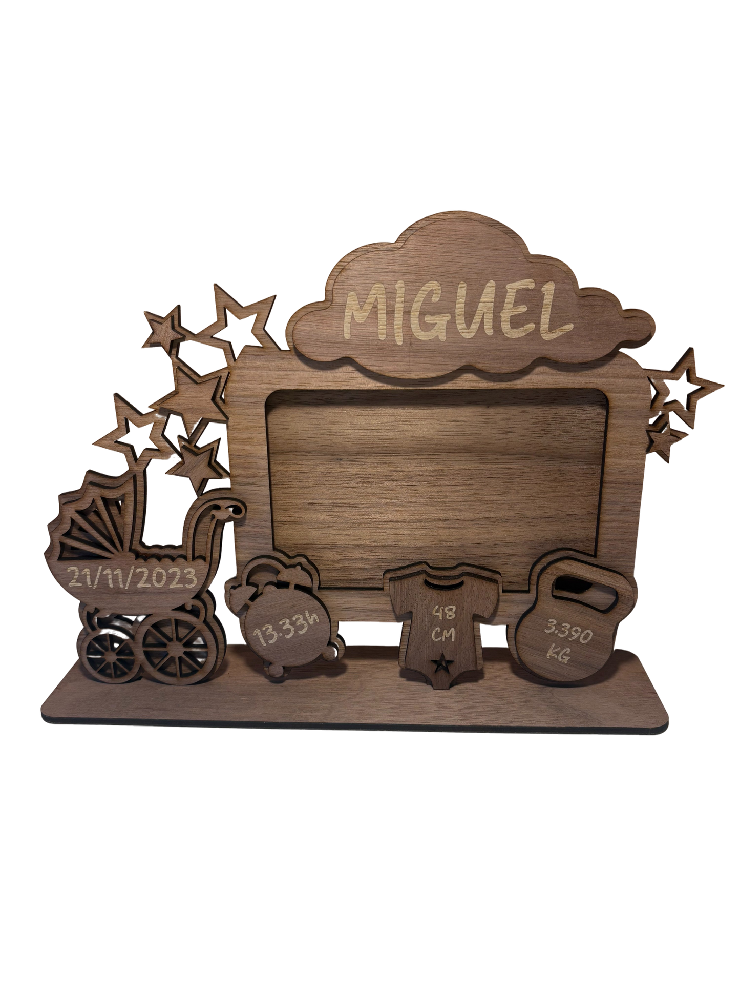 Personalised Wooden Baby Frame with Engraving (includes printed picture)