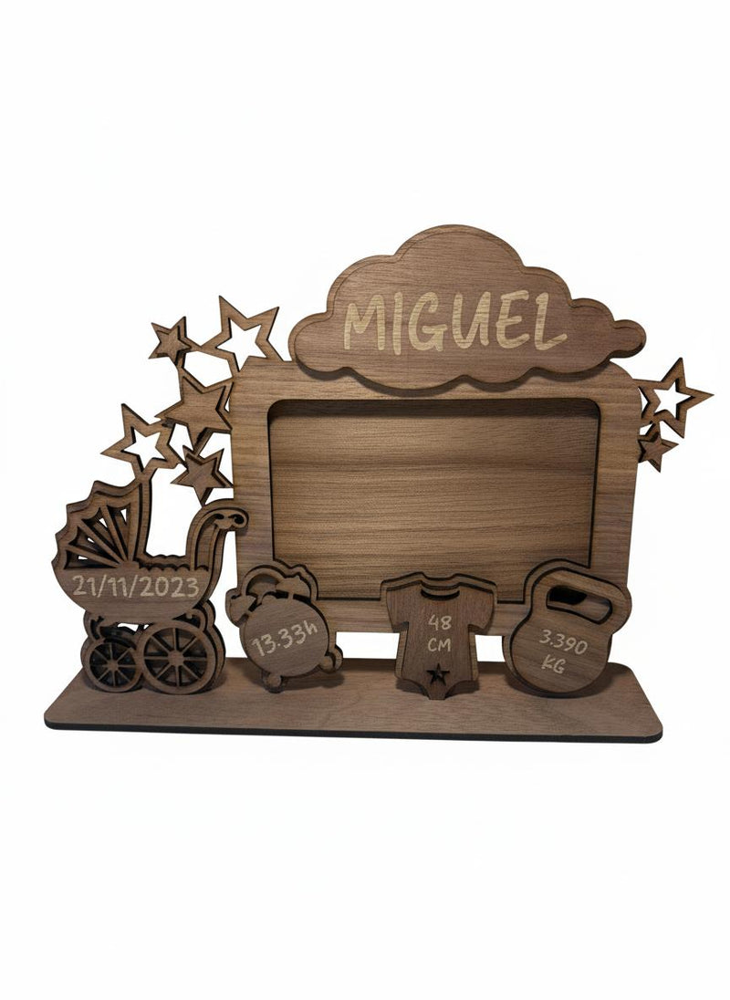 Personalised Wooden Baby Frame with Engraving (includes printed picture)